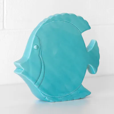 Large Turquoise Fish Ceramic Ornament Figure Nautical Home Bathroom Decoration • £14