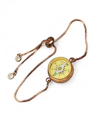Vintage ￼boho Real Working Compass Rose Gold Bracelet Adjust Length Cubic Accent • $23.50