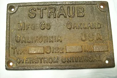 Antique Vintage  Straub Mfg. Mining Stamp Mill Crusher Ore Cart Mine Iron Plate  • $200