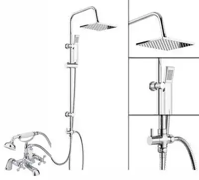  Traditional Bath Shower Mixer Tap With 3 Way Square Rigid Riser Rail Kit *WN • £79.90