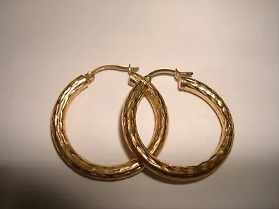 Vintage DC 14 K Yellow Gold 29mm Diameter 3.6mm Wide Hollow Hoop Earrings • $144.95