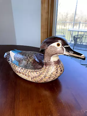 Vintage Hand Carved Wooden Duck Mallard 12” Hand Painted Glass Eyes • $15.50