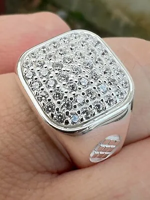 Men's Real Solid 925 Sterling Silver Iced CZ Ring Hip Hop Sz 7 8 9 10 11 12 • $45.25