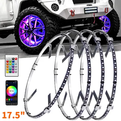 $99.99 • Buy 17.5'' RGB Color Changing LED Wheel Lights For Car Truck Bluetooth APP + Remote