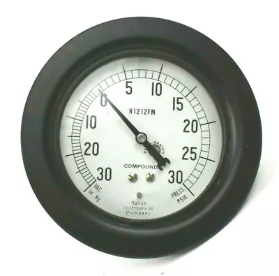 MARSH H1212FM Gauge 30 VAC In HG - 30 PSIG 3.5  Diameter 1/4  NPT Rear Vintage • $49.99