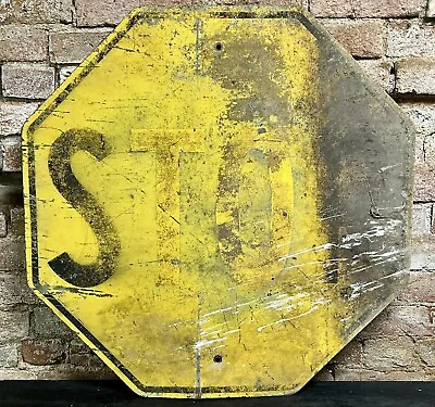 Vintage Retired 30  Yellow Embossed Stop Sign Octogon Highway Road Way Mancave • $59.67