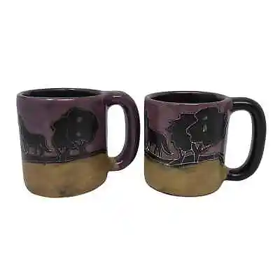 Design By MARA 2 Mugs Mexican Pottery Wolf Wolves Coyotes Brown Plains Cup • $52