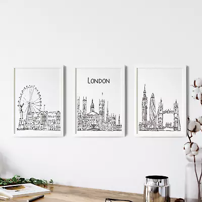 London Skyline Trio Prints Sketched Art Drawing London Cityscape • £9.99