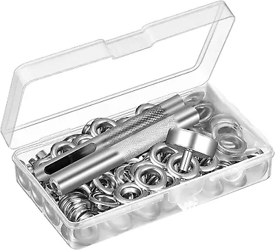 100 Sets Grommet Kit Thickened Grommets Eyelets 1/4 Inch Silver Metal Eyelet Gro • $14.72