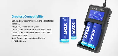 Xtar VC2 Battery Charger AA AAA 1.2V 3.6V 3.7V Lithium Rechargeable Batteries • £14.99