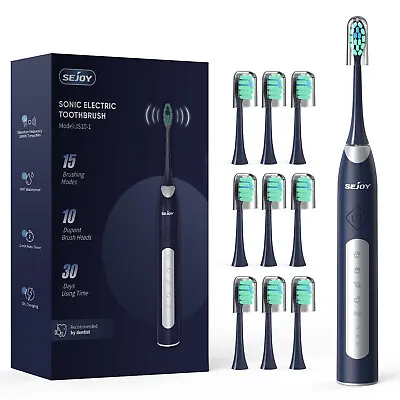 Sonic Electric Toothbrush USB Rechargeable Power Toothbrush With 10 Brush Heads • $18.83