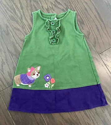 Girls Gymboree Corgi Ponte Ruffle Jumper Dress Dog Flowers Green Purple 3T • $14.93