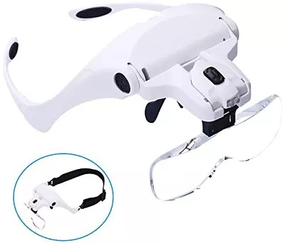 Head Mount Magnifier Glasses With LED Light USB Rechargeable Hands Free Head • $23.79