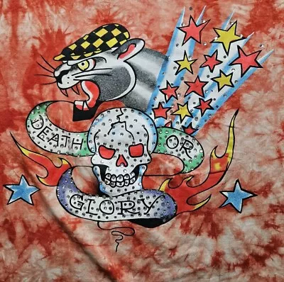 VTG Ed Hardy Rhinestone Death Or Glory Skull T-Shirt Men 4XL Orange Y2K Rare • $45