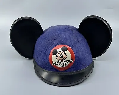 Vintage Mickey Mouse Club Blue Felt Beanie Hat Mouse Ears Walt Disney • $19.99