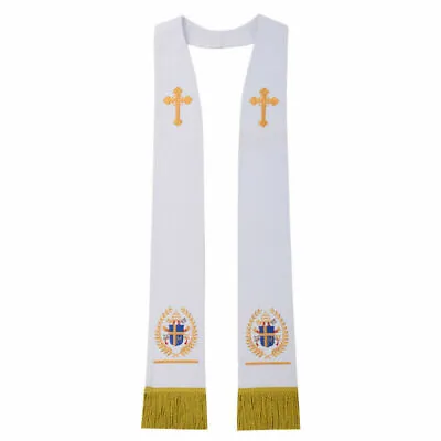 Church Clergy White Mass Stole Priest Wedding Stole Cross Badge Embroidery • $32.99