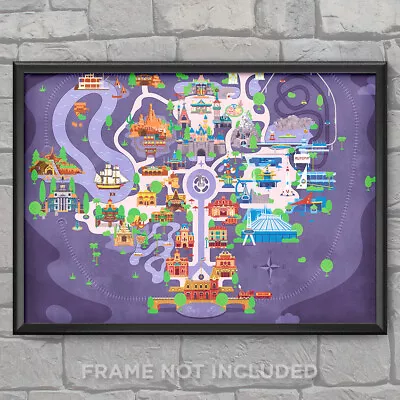 Disneyland Magic Kingdom Map Print Poster Train Haunted Tiki Pirates Art 4004 • $29.95