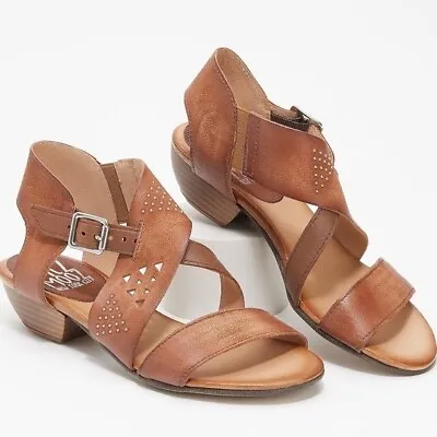 New Miz Mooz Cienna Leather Heeled Sandals Brandy Size EUR 40 US 9-9.5 W NIB • $45.49