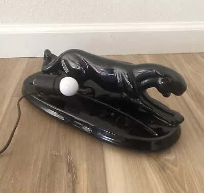 VTG BLACK PANTHER Crouching MCM CERAMIC ELECTRIC TV LAMP LIGHT CHIC EAMES ERA • $112.46