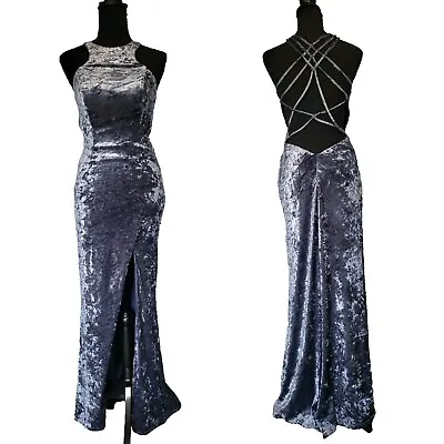 La Femme Women's Crushed Velvet Formal Maxi Gown Dress Slate Blue Size 4 • $85