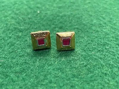 18ct 18 Carat Yellow & White Gold Ruby Set Vintage Pair Ear Rings Studs 3g • £349.99