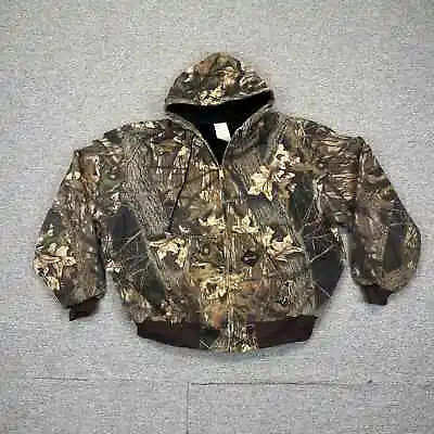 Vintage 1990s Boxy Camo Leaf Bark Hunting Camo Bomber Hooded Jacket  • $32.49