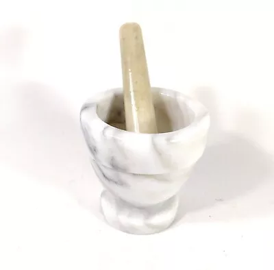 Mortar Pestle Herb Grinder Spice Carved Marble Natural Stone • $19