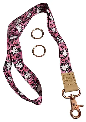 Hello Kitty Pink Leopard Print Embossed Leather Knit Lanyard Key-Hook RARE • $49.99