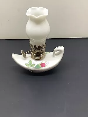 Vintage Miniature Moss Rose Genie Oil Lamp W/ Milk Glass Shade 3.5”T Unused • $14.99