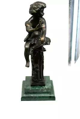 Boy With Book On Column BRONZE  STATUE SCULPTURE FIGURINE On MARBLE Base 11.5” • $99.99