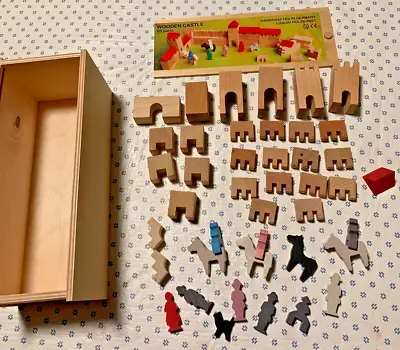 Vtg Wooden Castle Pieces And Box Handcrafted In Germany - 42 Of 60 Pieces • $4.99