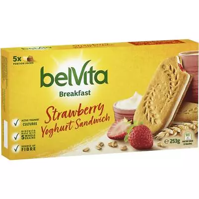 Belvita Strawberry Yoghurt Sandwich Breakfast Biscuits 5 Pack 253g • $15