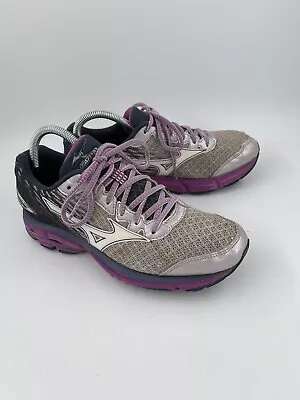 Mizuno Wave Rider 19 Womens Running Shoes Purple Silver Lace Up Comfort - Size 9 • $17.98