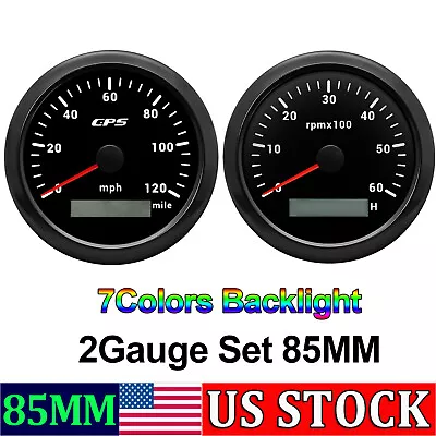 2 Gauge Set GPS Speedometer 0-120MPH Tacho Waterproof For Car Marine Boat Truck • $75.89