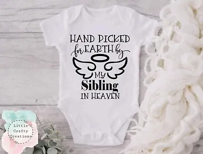 Handpicked For Earth By My Sibling In Heaven Baby Grow Personalised Rainbow Baby • £6.99