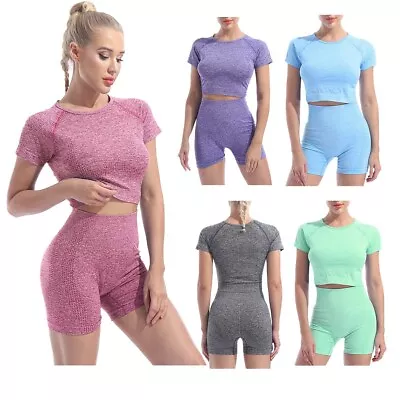 Women Seamless Yoga Top Leggings Pants Sports Gym Fitness Workout Sweat Suit Set • $19.80