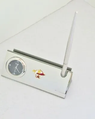 Shriner Chrome Shrine Clock Letter Card Holder & Pen Set W/ Shrine New! • $27