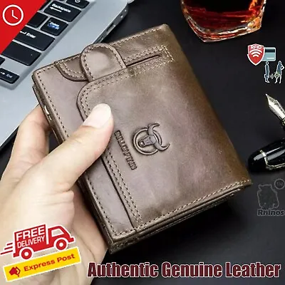 $35.99 • Buy Original BULLCAPTAIN Men's RFID Real Genuine Leather Wallet Cards Coin Slots Zip
