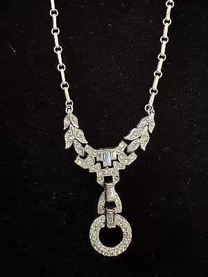 Vintage Crown Trifari Alfred Phillippe Sterling Silver Necklace Rhinestones 1940 • $85