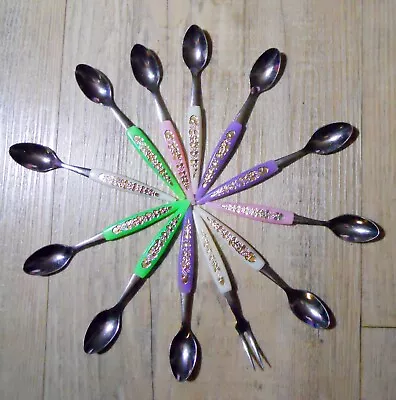 Mid Century Plastic Handle Silverware Flatware  Petite Hors D'oeuvres Spoons • $18