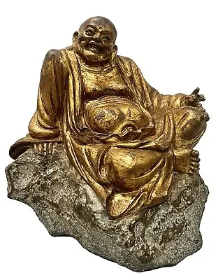 Antique  Large And Finely Cast Gold Gilt Bronze Figure Of Buddha On Stone • $2750