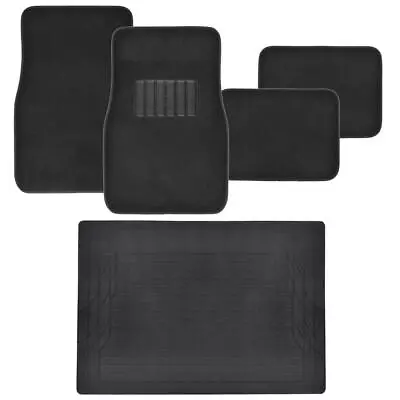 5PC Car Floor Mats Liners Plus Cargo Trunk Mat Extra Cushion Carpet- Black • $49.99