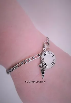 Medical Alert Bracelet Warning 7  Figaro Chain Medical Disc & Caduceus Charm • £6.99