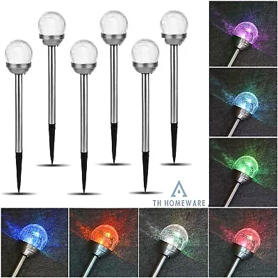 Solar Powered Colour Changing LED Light Stainless Steel Crackle Garden Lights UK • £11.99