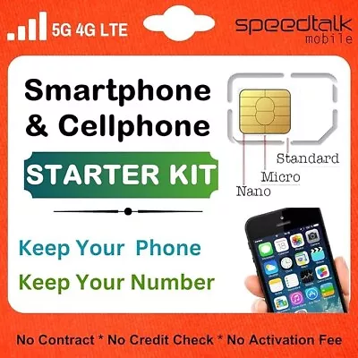 Speedtalk Smart Phone SIM Card $5 Talk Text Data 5G 4G LTE Preloaded 30-Day Plan • $4.85