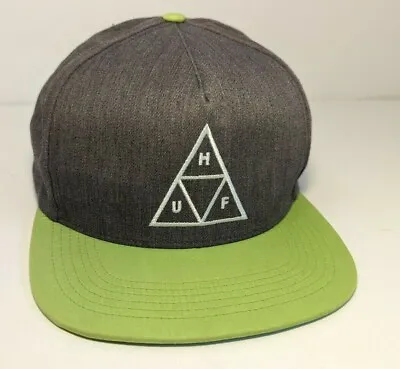 $12.95 • Buy HUF Triple Triangle Hat Cap Snapback Flat Bill Gray Lime Green