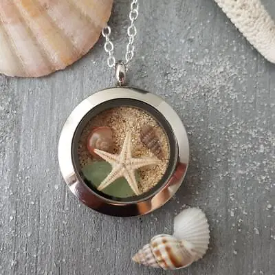 Hawaii Memory Locket Natural Sea Glass Beach Sand A Starfish An Auger Shell • $37.98