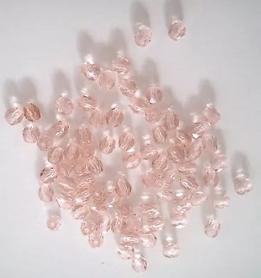 50 Czech Fire Polished Rosaline Glass Beads- A Lovely Peach Pink Colour 4mm • $4.49
