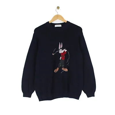 Vintage Bugs Bunny Jumper Marks & Spencer Blue Cartoon Golf Mens Size L • £27.99