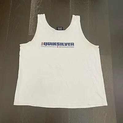 Vintage Quiksilver Tank Top Mens XL White USA Made Surfer Cotton Beach Casual • $14.96